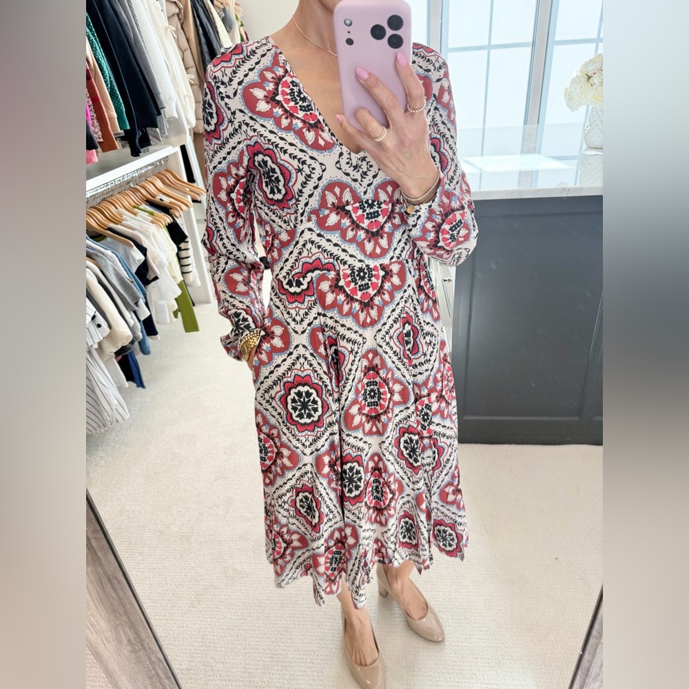 Yumi Kim Elegant Patterned Midi Dress Size Small
